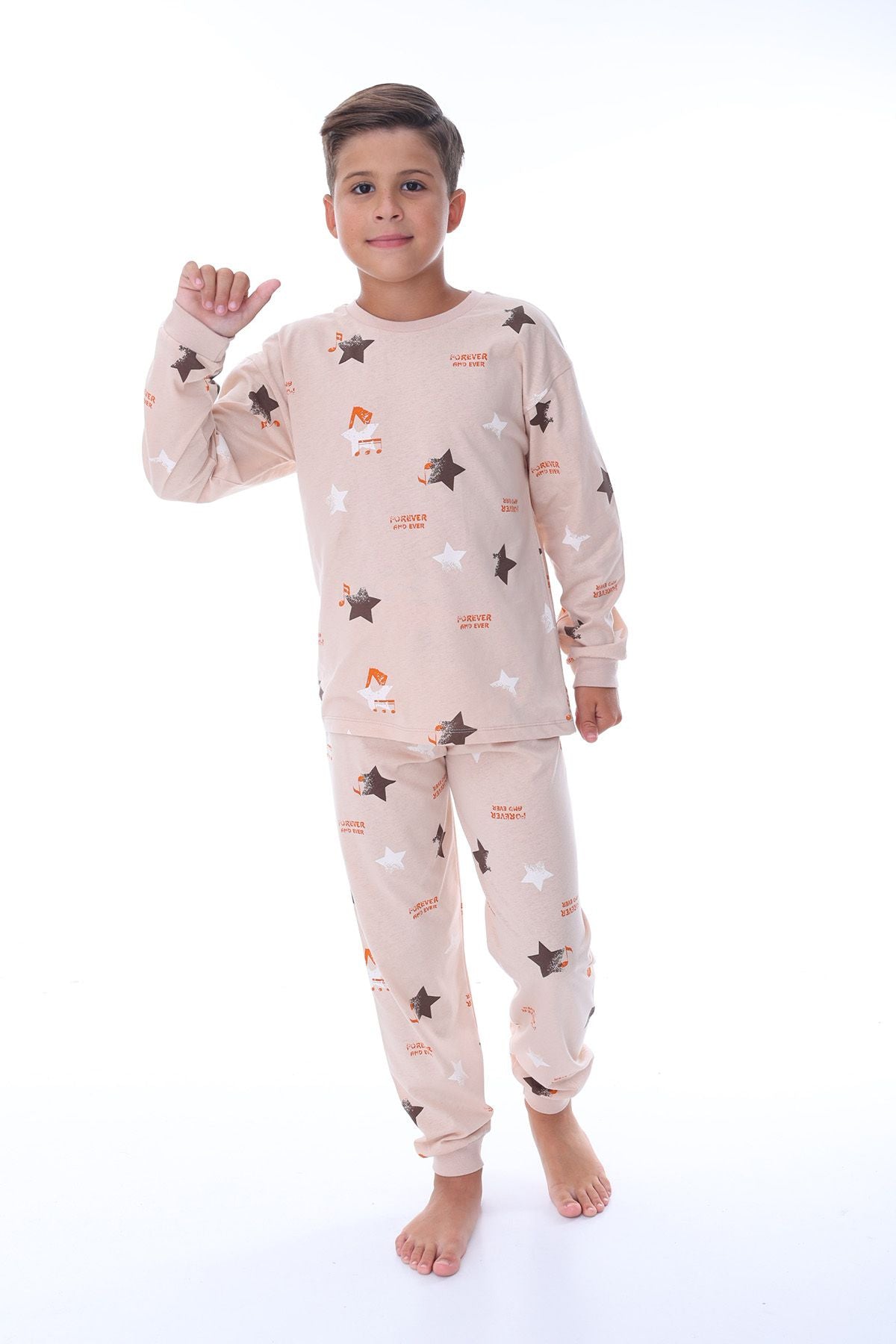 Yıldız Nota Desenli Mavi Pijama Takımı