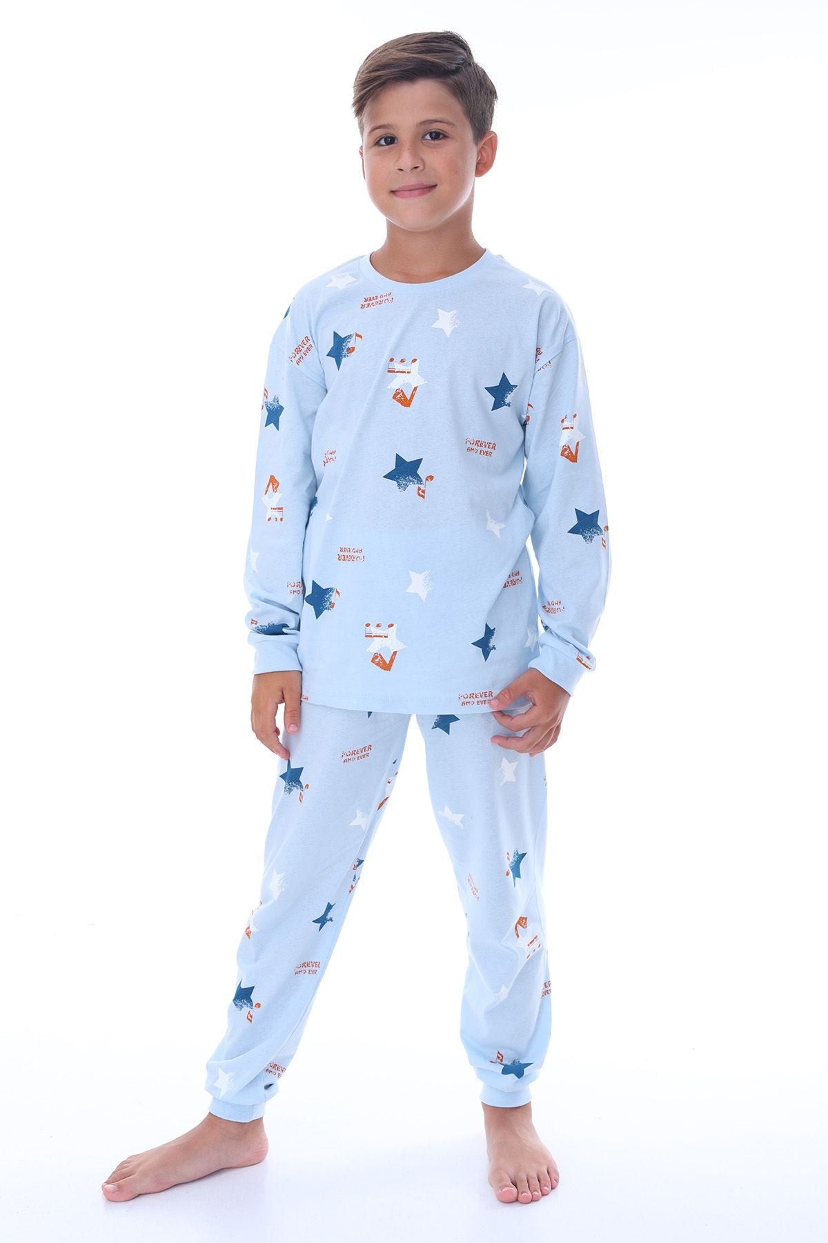 Yıldız Nota Desenli Mavi Pijama Takımı