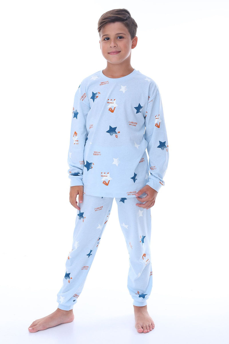 Yıldız Nota Desenli Mavi Pijama Takımı
